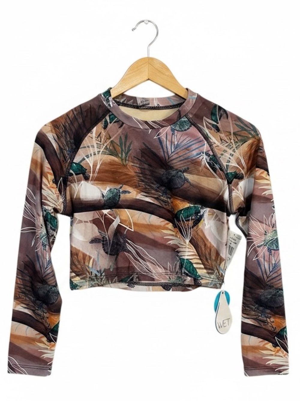 wet swimwear turtle print bikini long sleeve top